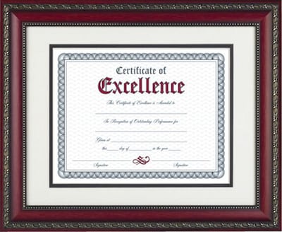 World Class Document Frame w/Certificate, Rosewood, 11x14