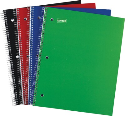 Staples® 1 Subject Notebook, 8.5 x 11, College Ruled, 100 Sheets, Assorted Colors, 3/Pack (11671M)