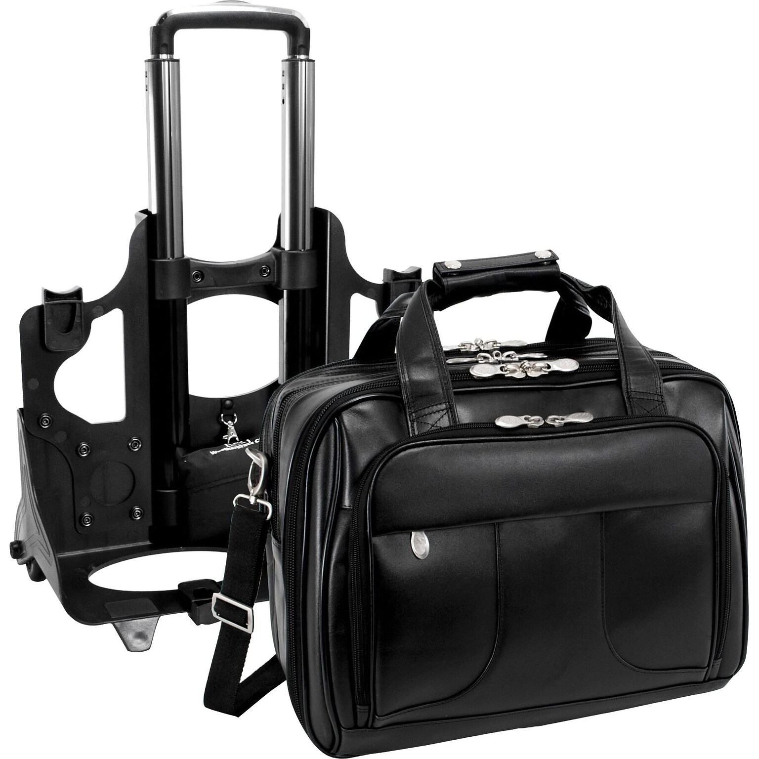 McKlein R Series Laptop Rolling Briefcase, Black Leather (83585)