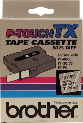 Brother TX Series TX-1511 Label Maker Tape, 1W, Black on Clear