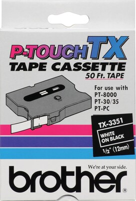 Brother TX TX3351 Label Maker Tape, 1W, White on Black