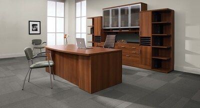 Global Zira® Double-Pedestal Bow-Top Desk, Avant Honey, 29 1/2H x 84W x 42D