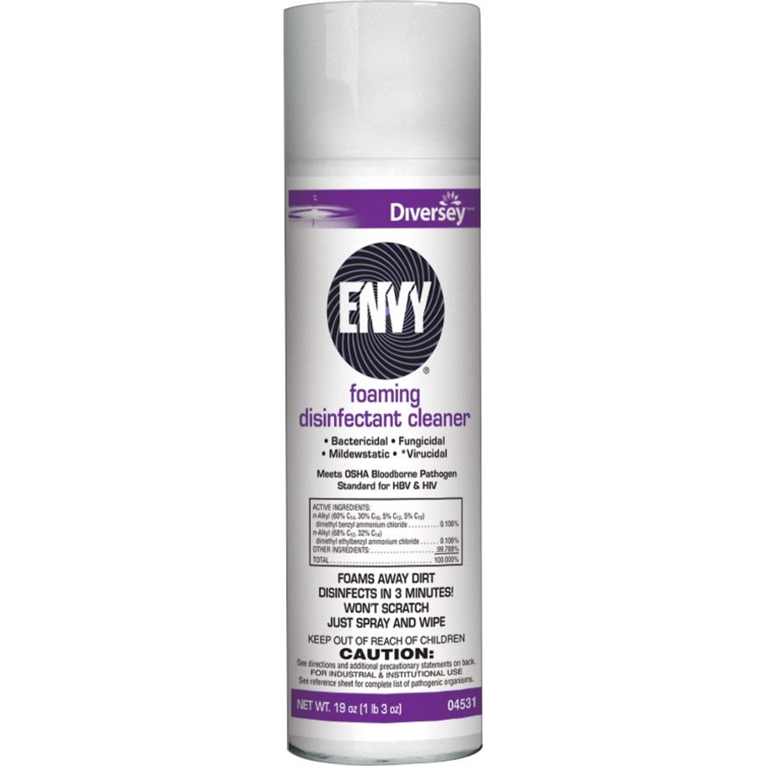 Envy Foaming Disinfectant Cleaner, Lemon Scent, Aerosol, 19 oz., 12/Carton