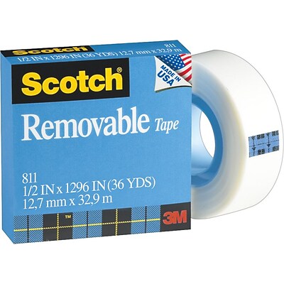 Scotch® Removable Tape, Invisible, Matte Finish, Repositionable 1/2 x 36 yds., 1 Core, 1 Roll (T9631811)