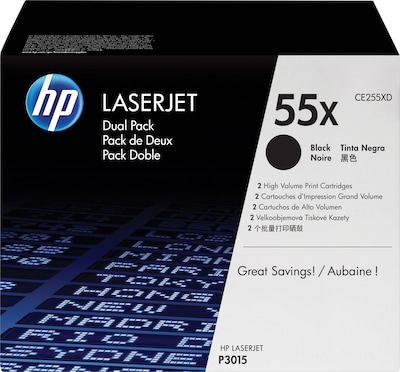 HP 55X Black High Yield Toner Cartridge, 2/Pack  (CE255XD)