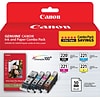 Canon 220/221 Black/Cyan/Magenta/Yellow Standard Yield Ink Cartridge with 50 Sheets 4x6 Photo Paper,