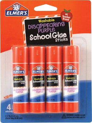 Elmers WashableRemovable Glue Sticks, .24 oz., Purple, 4/Pack (E543)