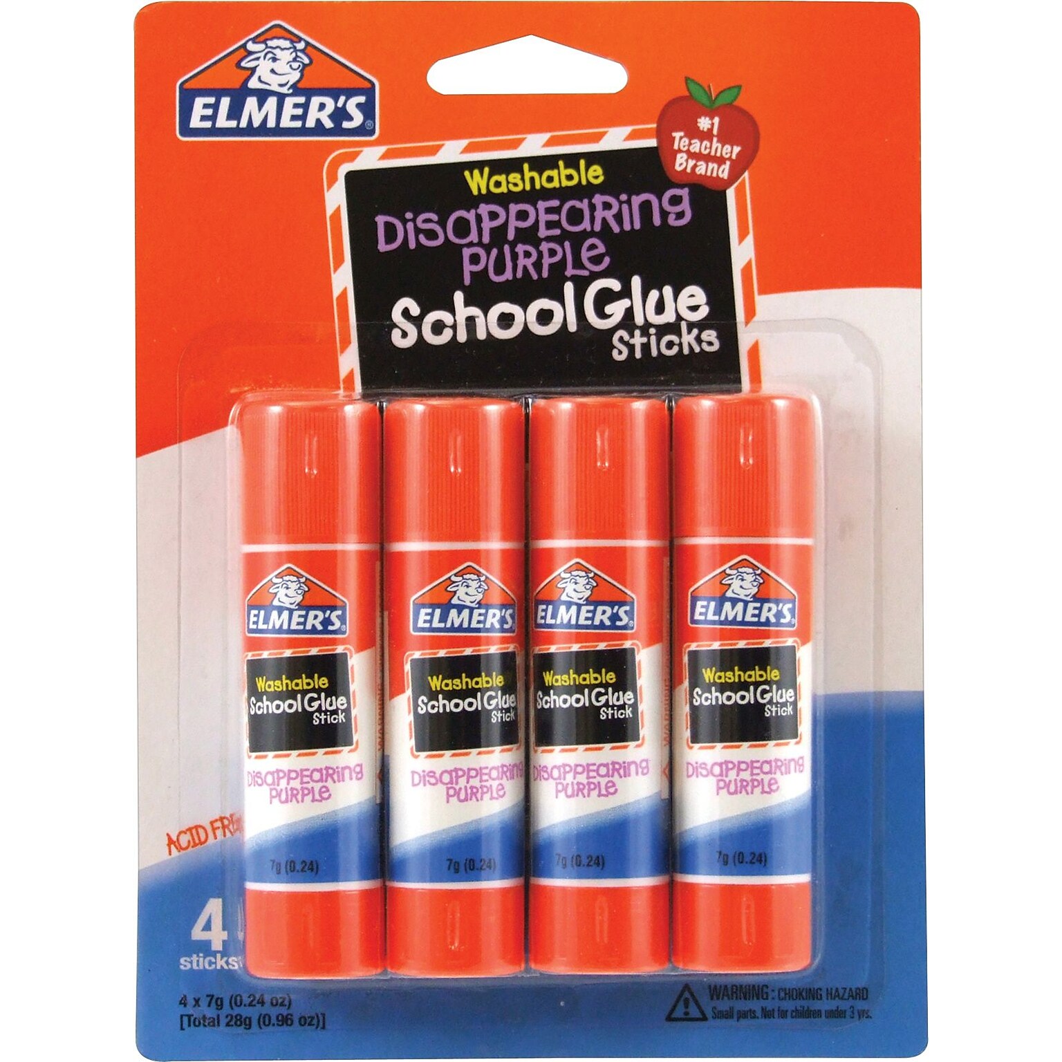 Elmers Washable Removable Glue Sticks, .24 oz., Purple, 4/Pack (E543)