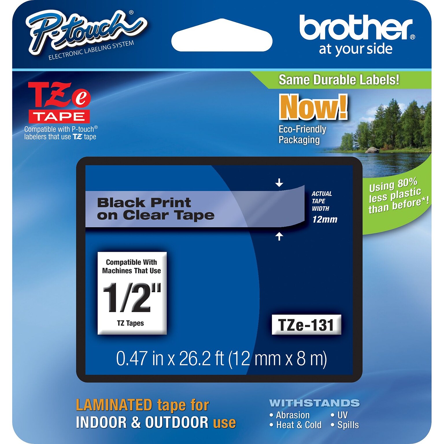 Brother P-touch TZe-131 Laminated Label Maker Tape, 1/2 x 26-2/10, Black on Clear (TZe-131)