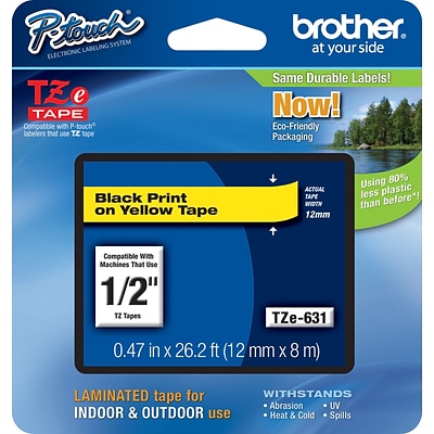 Brother TZE631 Label Maker Tape, 0.47W, Black On Yellow