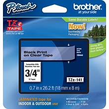 Brother P-touch TZe-141 Laminated Label Maker Tape, 3/4 x 26-2/10, Black on Clear (TZe-141)