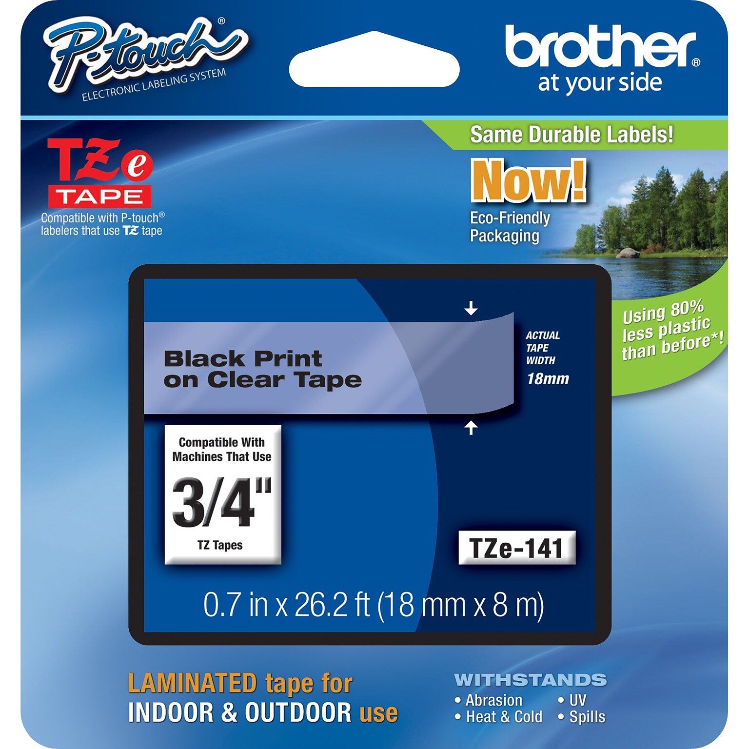 Brother TZ-E141 Label Maker Tape, 0.7W, Black On Clear