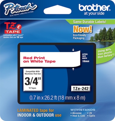 Brother P-touch TZe-242 Laminated Label Maker Tape, 3/4 x 26-2/10, Red On White (TZe-242)