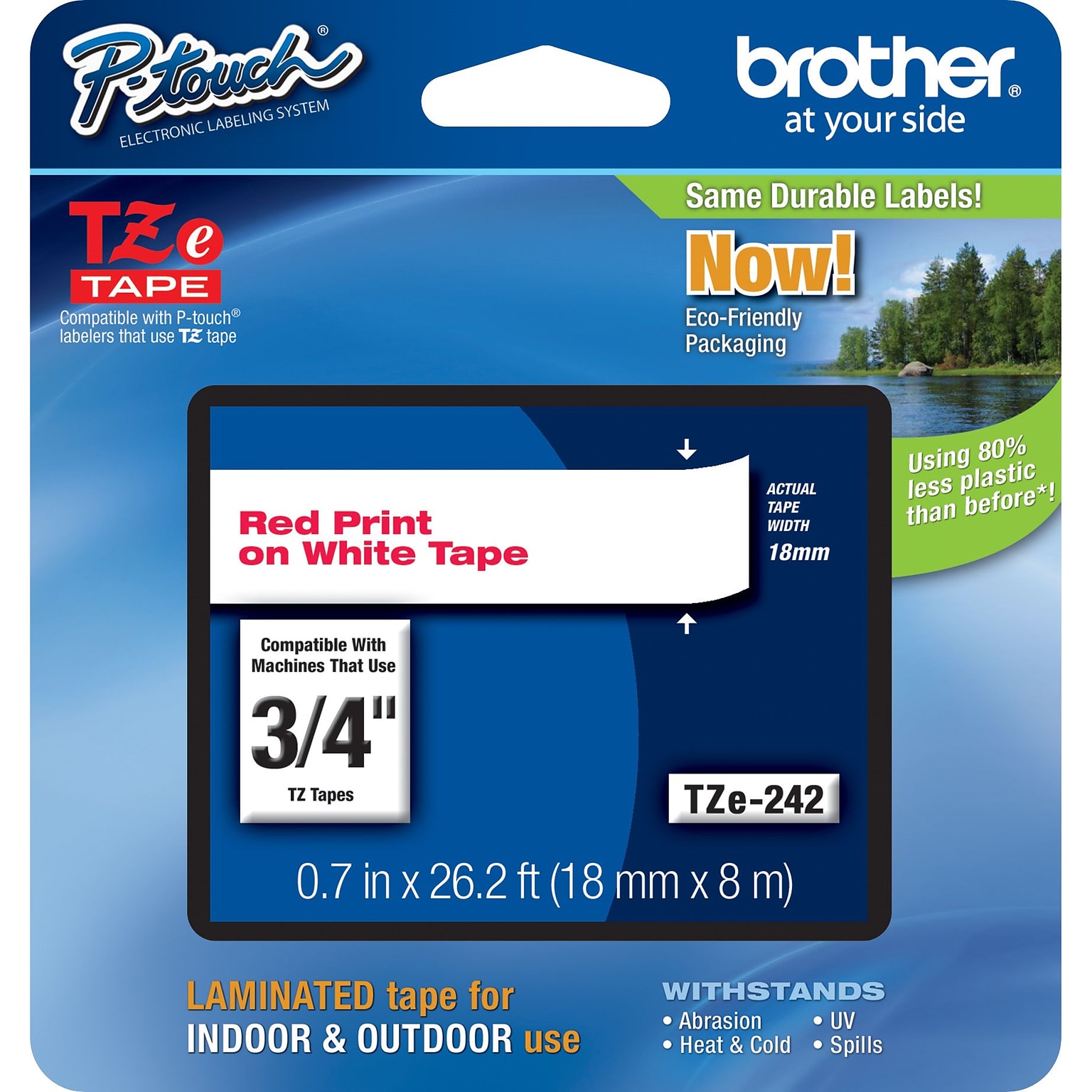 Brother P-touch TZe-242 Laminated Label Maker Tape, 3/4 x 26-2/10, Red On White (TZe-242)