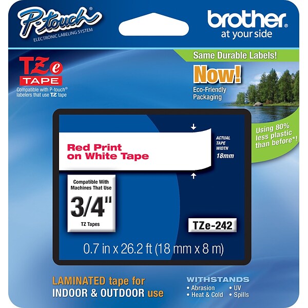 Brother TZE242 Label Maker Tape, 0.7W, Red On White
