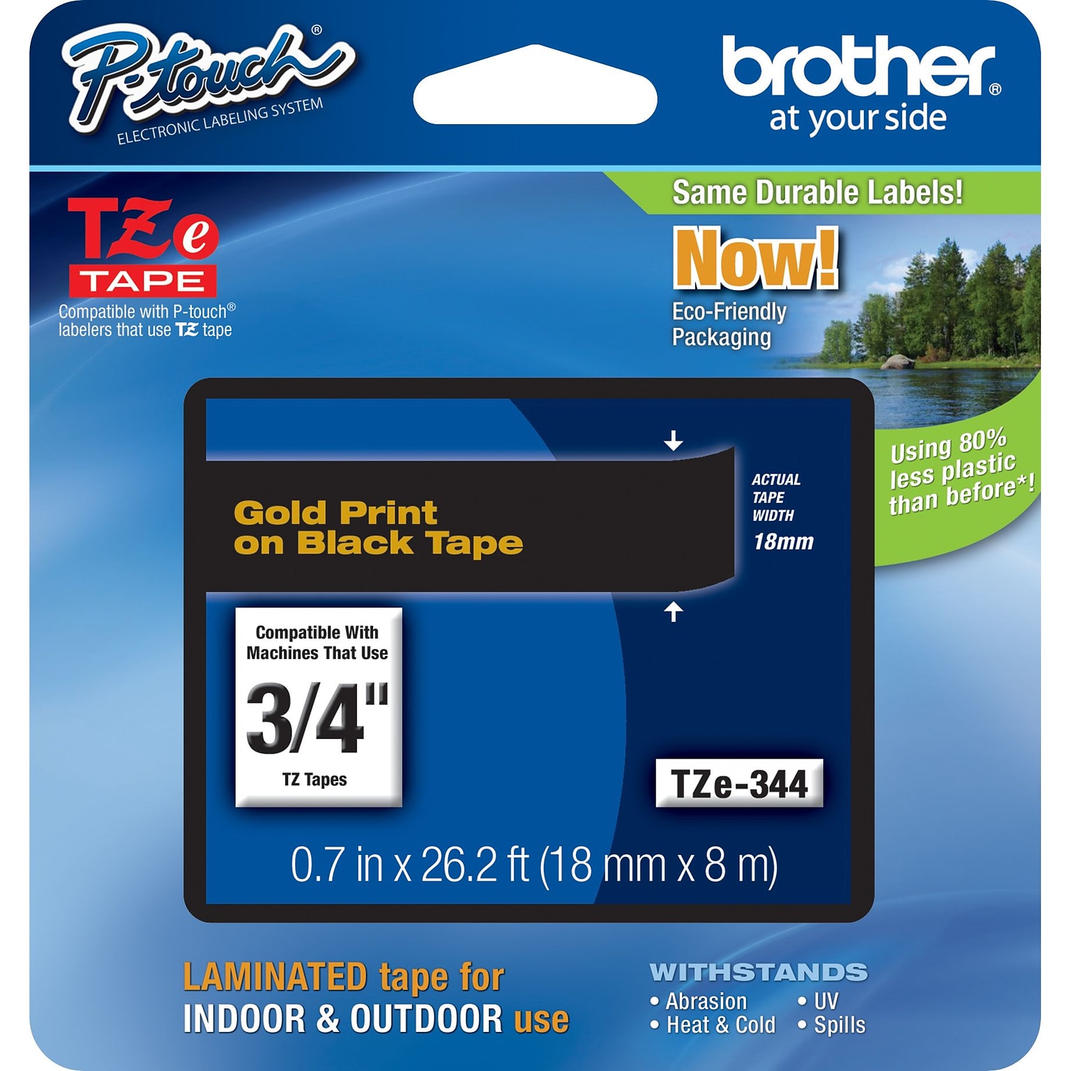 Brother P-touch TZe-344 Laminated Label Maker Tape, 3/4 x 26-2/10, Gold on Black (TZe-344)