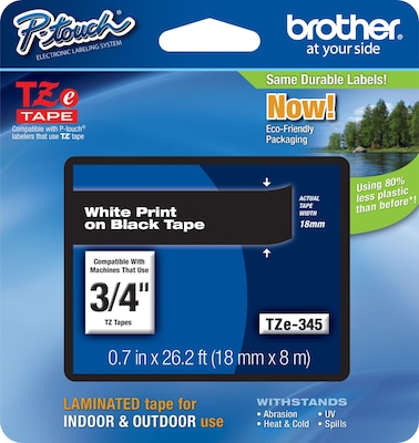 Brother P-touch TZe-345 Laminated Label Maker Tape, 3/4 x 26-2/10, White on Black (TZe-345)