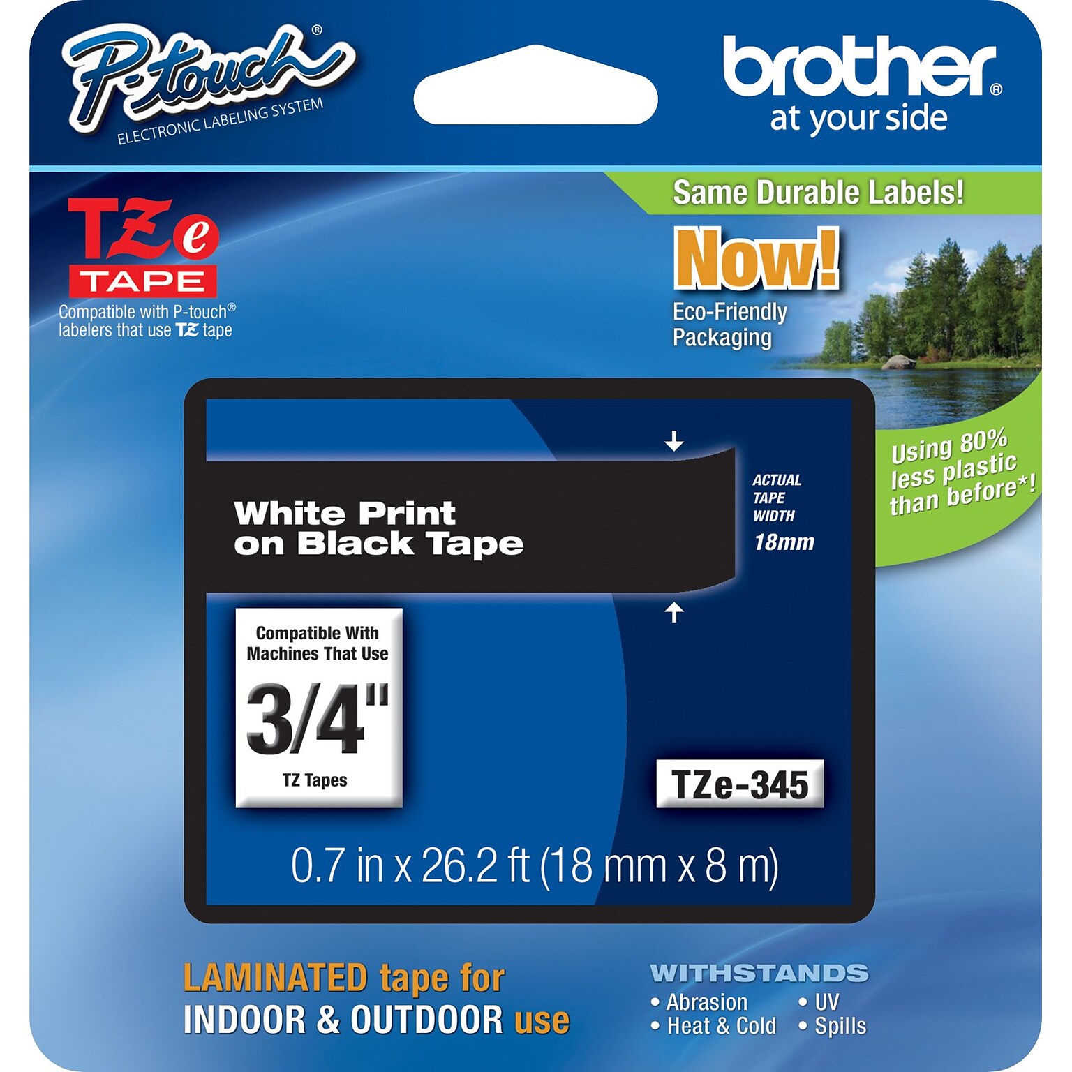 Brother P-touch TZe-345 Laminated Label Maker Tape, 3/4 x 26-2/10, White on Black (TZe-345)