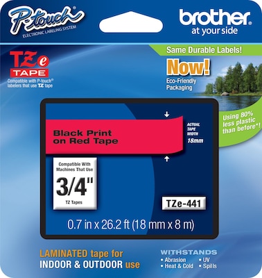 Brother P-touch TZe-441 Laminated Label Maker Tape, 3/4 x 26-2/10, Black On Red (TZe-441)