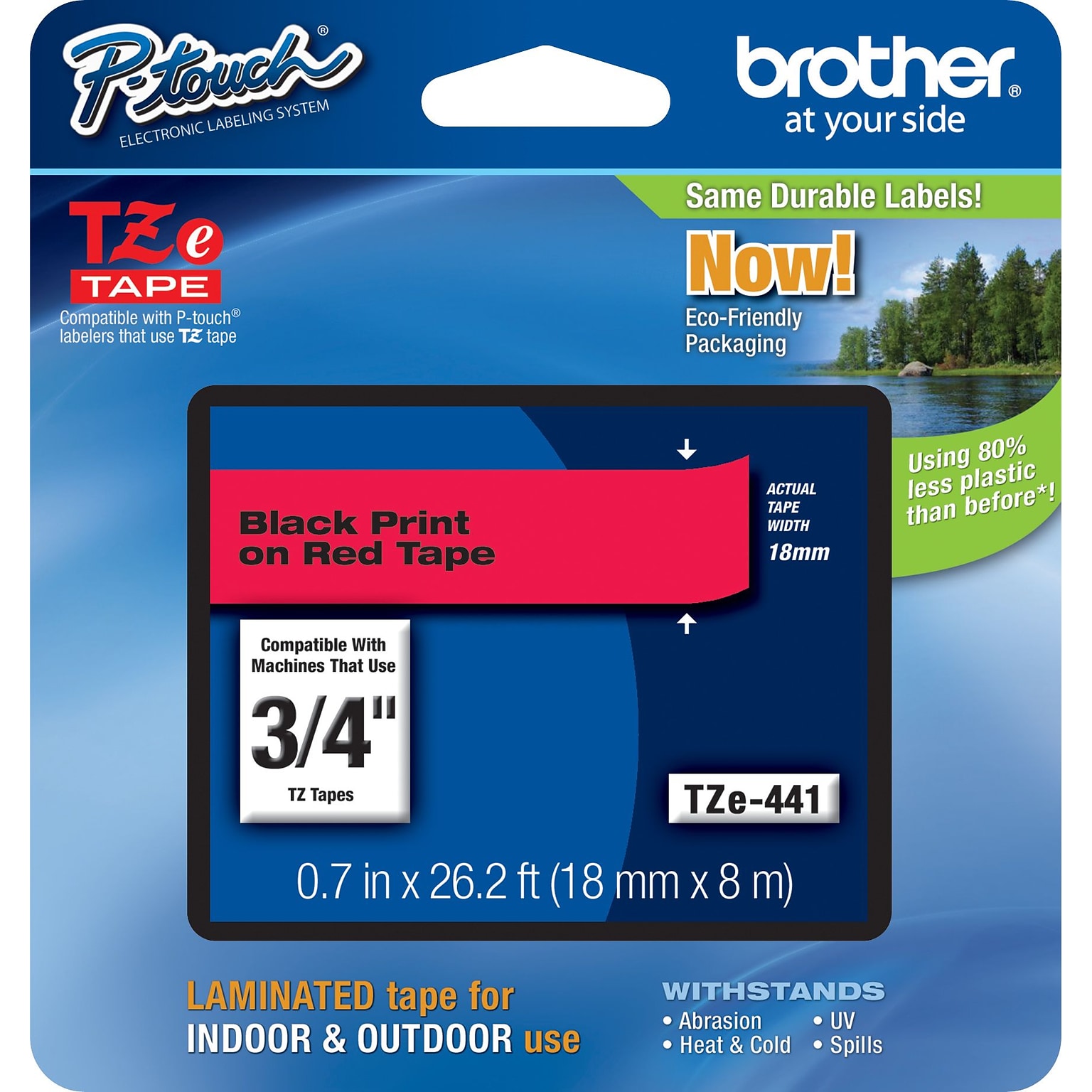 Brother P-touch TZe-441 Laminated Label Maker Tape, 3/4 x 26-2/10, Black On Red (TZe-441)