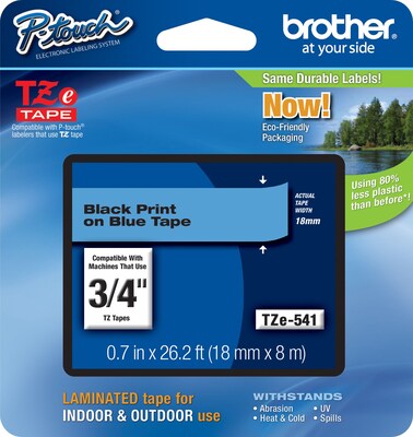 Brother P-touch TZe-541 Laminated Label Maker Tape, 3/4" x 26-2/10', Black On Blue (TZe-541)