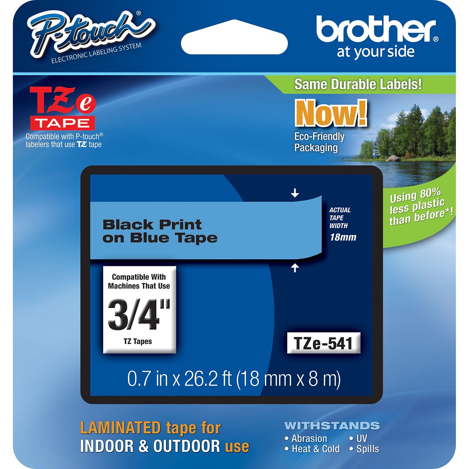 Brother P-touch TZe-541 Laminated Label Maker Tape, 3/4 x 26-2/10, Black On Blue (TZe-541)