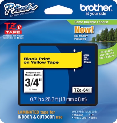 UPC 012502625957 product image for Brother P-touch TZe-641 Laminated Label Maker Tape, 3/4 x 26-2/10, Black On Yell | upcitemdb.com