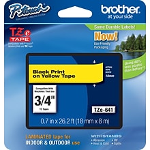Brother P-touch TZe-641 Laminated Label Maker Tape, 3/4 x 26-2/10, Black On Yellow (TZe-641)