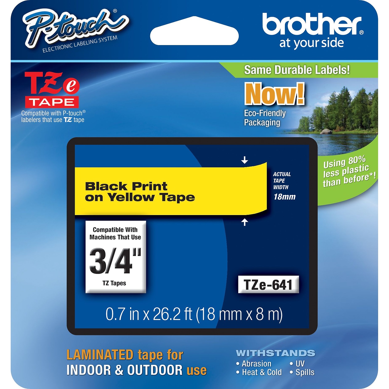 Brother P-touch TZe-641 Laminated Label Maker Tape, 3/4 x 26-2/10, Black On Yellow (TZe-641)