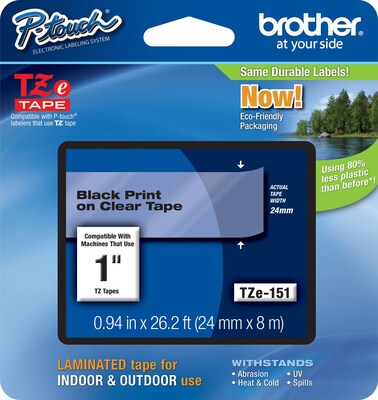 Brother P-touch TZe-151 Laminated Label Maker Tape, 1 x 26-2/10, Black on Clear (TZe-151)