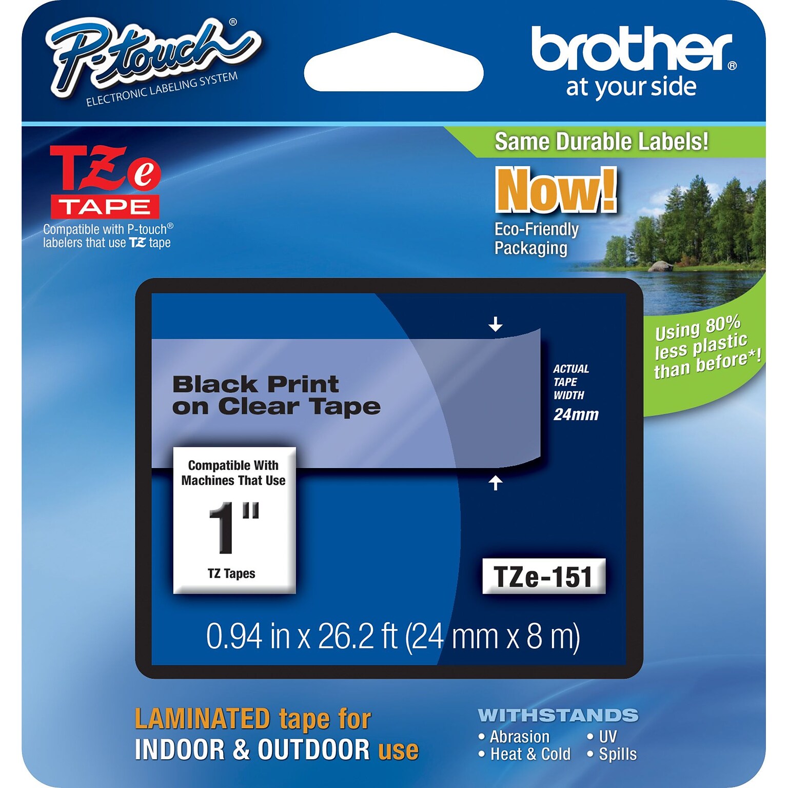 Brother P-touch TZe-151 Laminated Label Maker Tape, 1 x 26-2/10, Black on Clear (TZe-151)