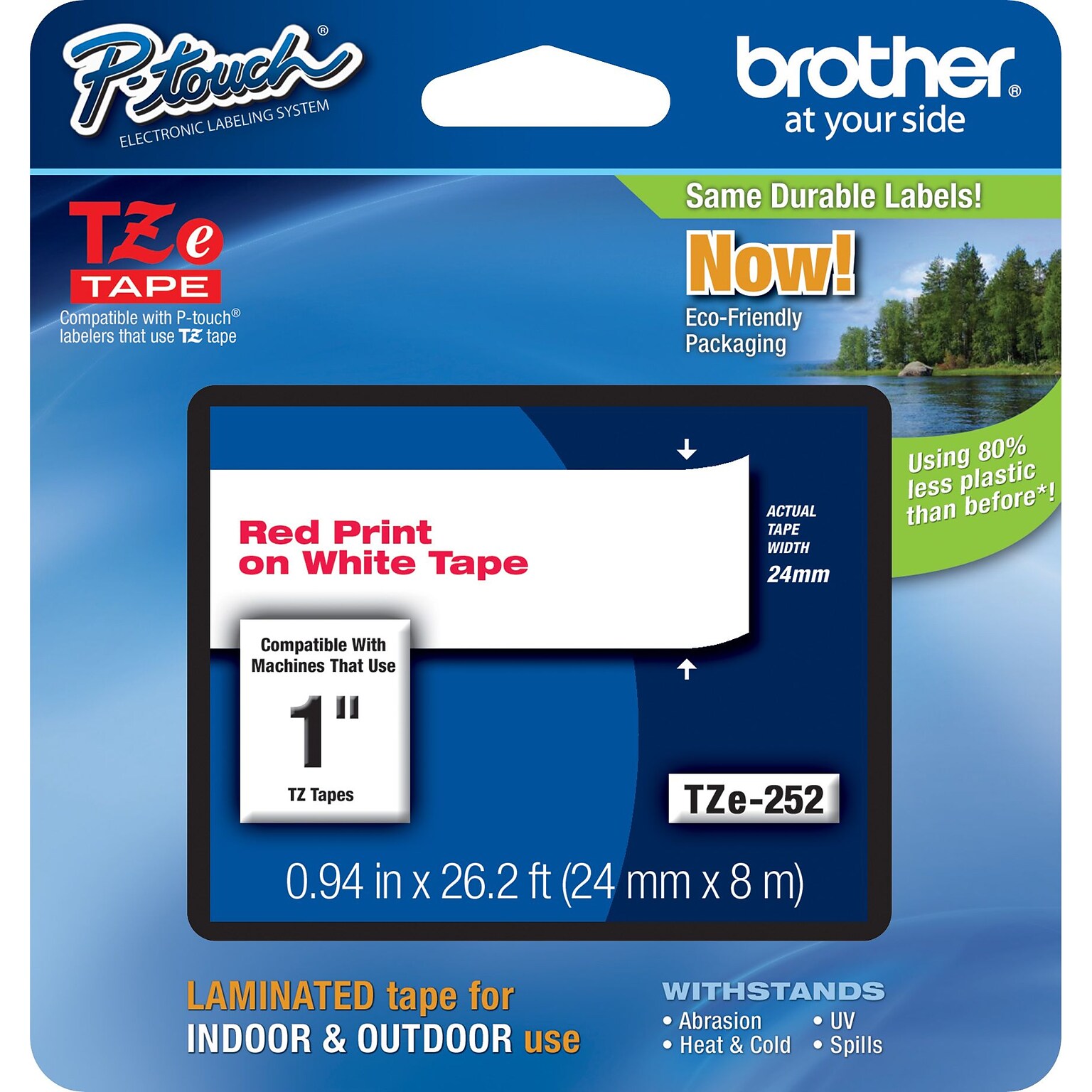 Brother P-touch TZe-252 Laminated Label Maker Tape, 1 x 26-2/10, Red On White (TZe-252)