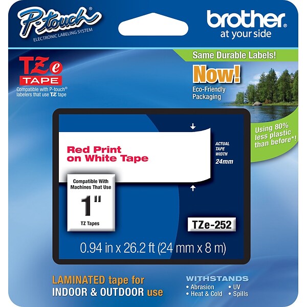 Brother TZ-E252 Label Maker Tape, 0.94W, Red On White