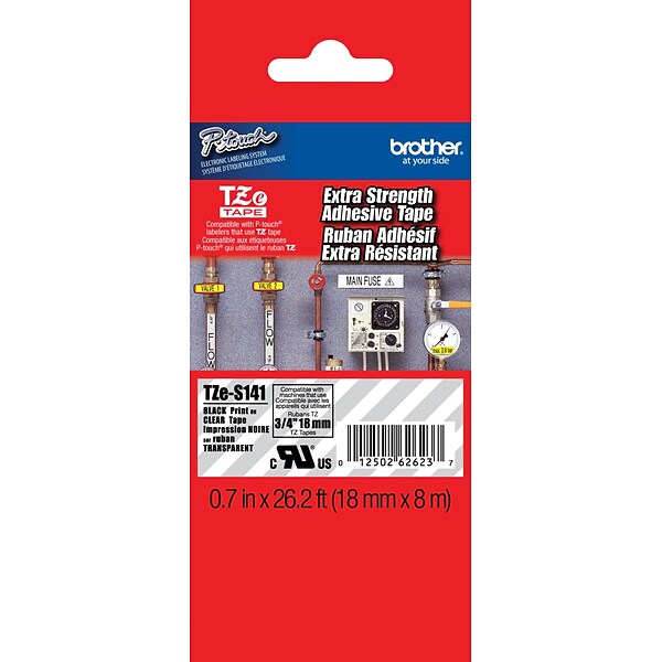 Brother TZe TZES141 Label Maker Tape, 1W, Black on Clear