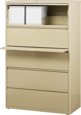 Lorell Fortress Series 5-Drawer Lateral File Cabinet, 36W x 18.6D x 67.7H, Legal/Letter, Putty (LLR60441)