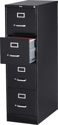 Lorell Fortress Series 4-Drawer Vertical File Cabinet, 15W x 26.5D x 52H, Black (LLR60191)