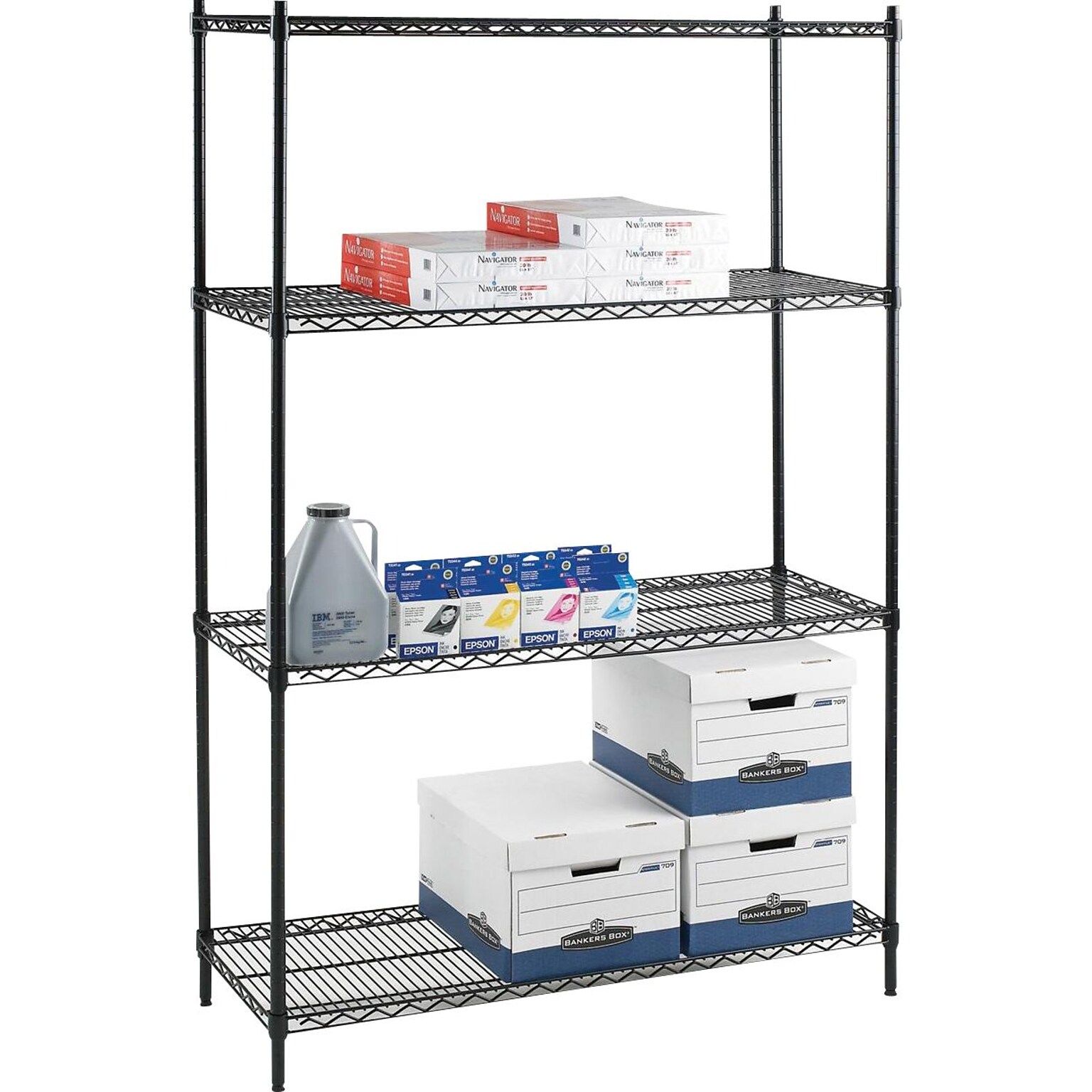 Lorell Industrial Adjustable Wire Shelving Starter Unit, 36W x 24D x 72H,  Black (LLR69145)