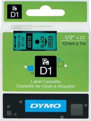 DYMO D1 45019 Label Maker Tape, 1/2W, Black on Green