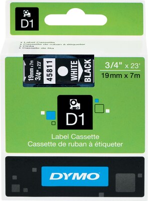 DYMO D1 45811 Printer Label, 3/4W, White on Black