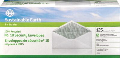 Staples Security Tinted #10 Business Envelope, 4 1/8 x 9 1/2, White, 125/Box (19961)