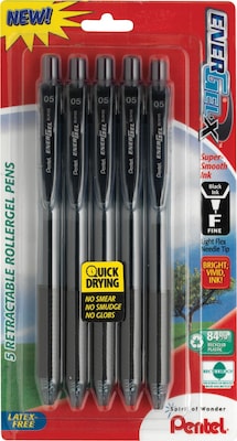 Pentel EnerGel-X RollerGel Retractable Gel Pens, Medium Point, 0.7mm, Black Ink, 5/Pack (BL107BPS5A)