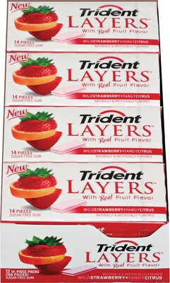 Trident Layers Sugar Free Wild Strawberry & Tangy Citrus Gum, 14 Pieces/Pack, 12/Box (AMC60001)
