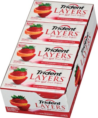Trident Layers Sugar Free Wild Strawberry & Tangy Citrus Gum, 14 Pieces/Pack, 12/Box (AMC60001)