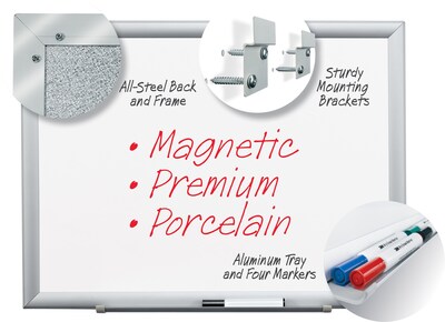 3M Porcelain Dry-Erase Whiteboard, Aluminum Frame, 5' x 3' (DEP6036A)