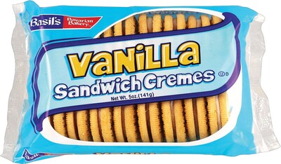 Basils Bavarian Bakery® Vanilla Sandwich Cremes Cookies, 5 oz. Bags, 24 Bags/Box