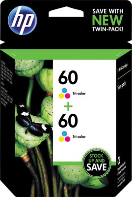 HP 60 Tri-Color Standard Yield Ink Cartridge, 2/Pack (CZ072FN#140)