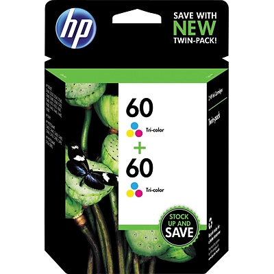 HP 60 Tri-Color Standard Yield Ink Cartridge, 2/Pack (CZ072FN#140)