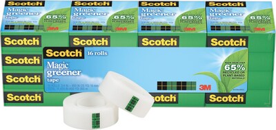 Scotch® Magic™ Greener Tape Refill, Invisible, Write On, Matte Finish, 3/4 x 25 yds., 1 Core, 16 Rolls (812-16P)