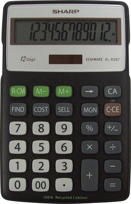 Sharp ELR287BBK 12-Digit Desktop Calculator, Black