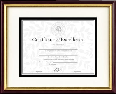 Laminated Wood Document/Certificate Frame w/Mat, 11 x 14, Mahogany/Gold Leaf Edge